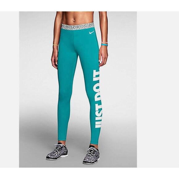 Nike PRO Dri-Fit Mezzo Training Tights Women's XS Turquoise White Logo - Picture 1 of 16